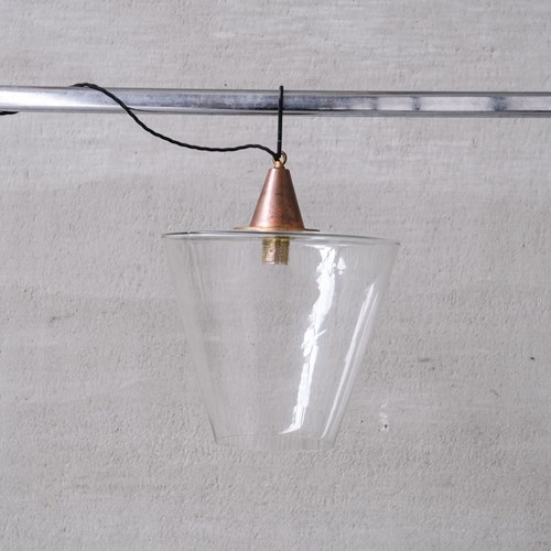 Clear Glass Mid-Century Copper Conical Pendant Light
