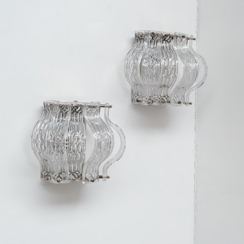 Pair Of Italian Mid-Century Glass And Metal Wall Lights