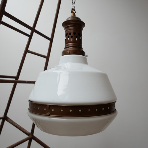 Antique German Two Tone Opaline  Pendant Light