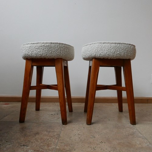 Pair Of English Mid-Century Stools With Fresh Upholstery (1 Available)