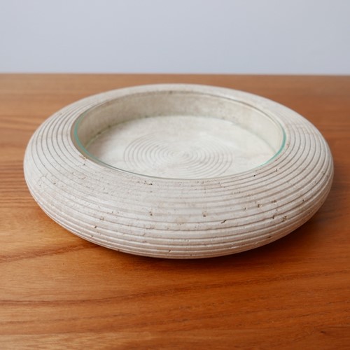 Italian Mid-Century Travertine and Glass Bowls (2)