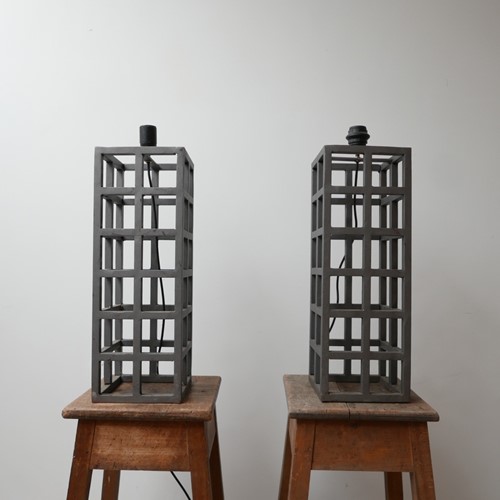 Geometric Pair of German Metal Table Lamps