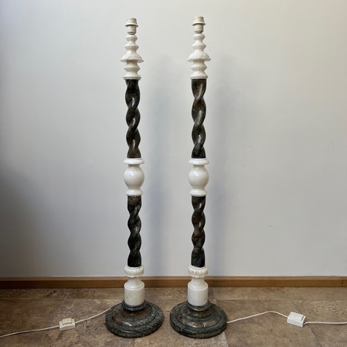 Pair Of Swedish Mid-Century Marble Floor Lamps