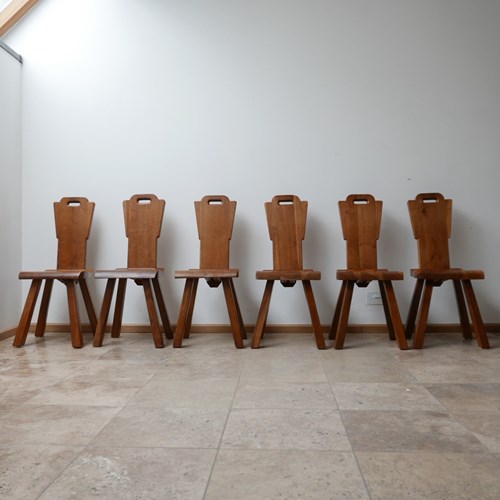 Set Of Six Brutalist Mid-Century Belgium Dining Chairs