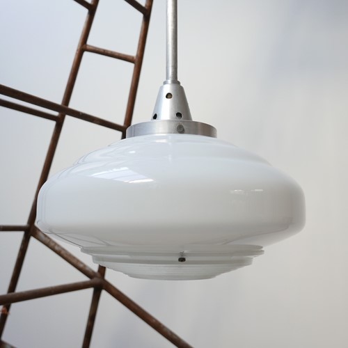 French Holophane Two Tone Glass Opaline pendants 