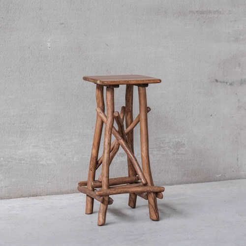 Wooden Mid-Century Bar Stool Or Sculpture Pedestal In Adirondack Style (6 Availa