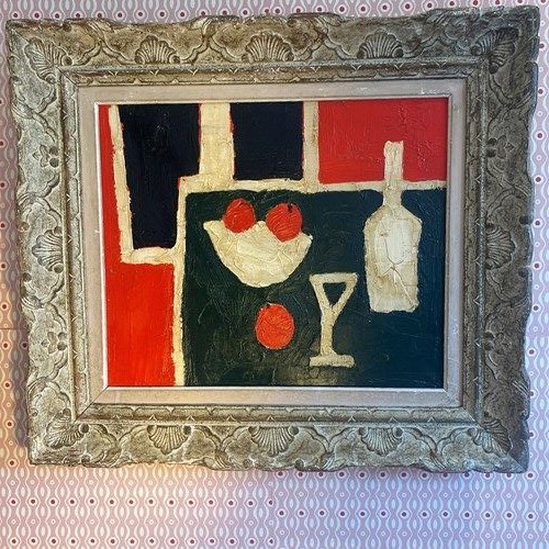 Vibrant Cubist Bottle And Wine Glass ~ Belgian 