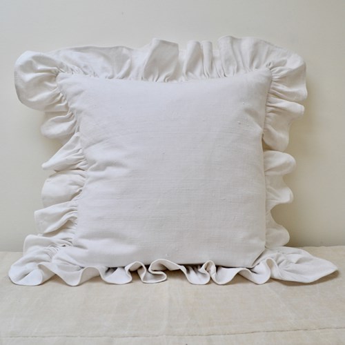 White Linen Ruffled Cushions French 19th Century