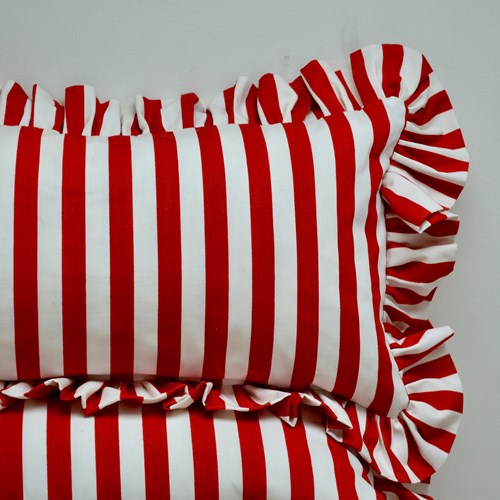 Red Striped Cotton Cushions French 20Th Century