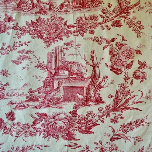 Pheasants Amongst Ruins Linen Toile French  19Th Century