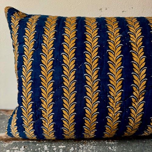 Indigo & Saffron Yellow Cushion French 18Th Century