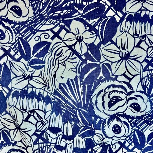 Blue & White Cotton Print French 20Th Century