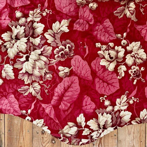 Large Scale Red Floral Cotton French 19Th Century