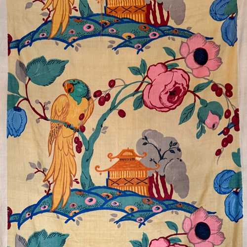Parrots And Roses Silk Length French 1920S