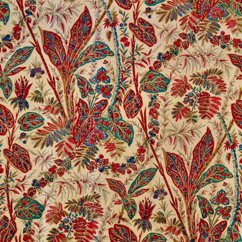 Indienne Curtain & 16 Panels Cotton French 19Th Century