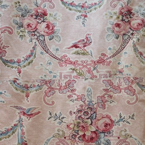 Set Of 8 Roses & Birds Linen/Cotton Curtains