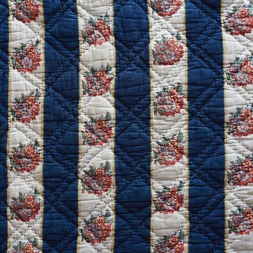 Block Print & Indigo Striped Quilt French 19th Century