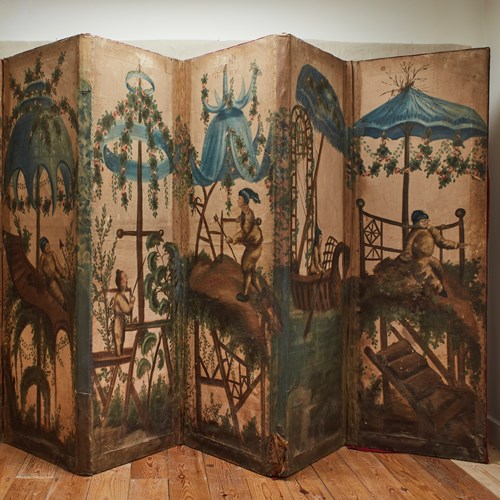 5 Fold Screen French Early 19Th Century