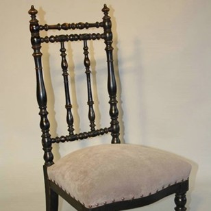 French Antique Ebonised Turned Wood Side Chair C1890