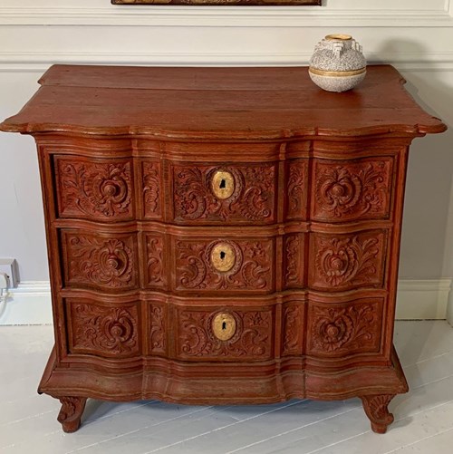 C19th Carved And Painted Wood Commode