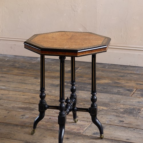 Late 19Th Century Ebonised Occasional Table With Amboyna Top