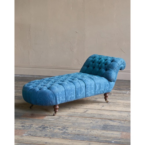 Antique Chaise Longue - Blue Damask