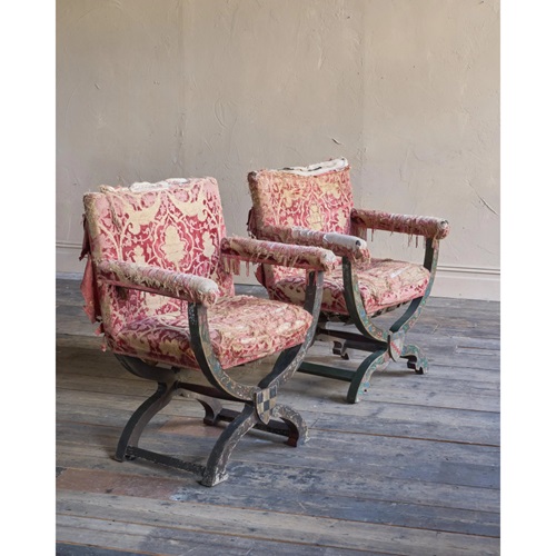 Antique Savonarola Pair Of Armchairs By White, Allom & Co