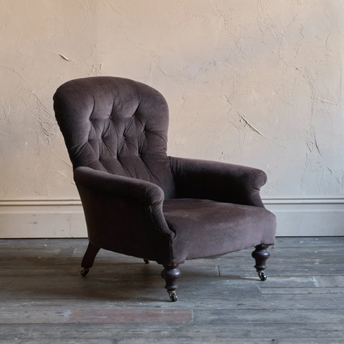 Antique Spoon Back Armchair - Brown Velvet