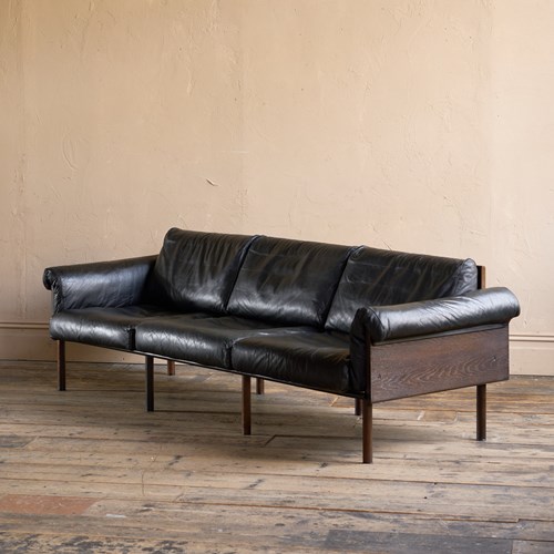 1960S Finnish Black Leather Ateljee Sofa By Yrjö Kukkapuro
