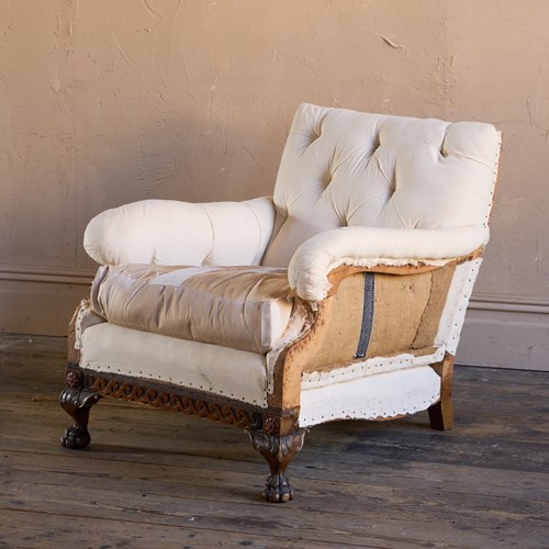 Antique Chippendale Revival Armchair With Ball And Claw Feet, Circa 1900