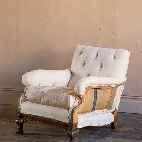 Antique Chippendale Revival Armchair With Ball And Claw Feet, Circa 1900