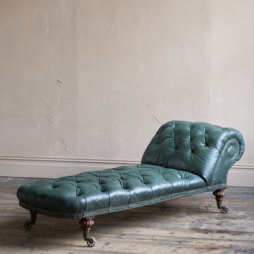 Green Leather Chaise Longue C.1870