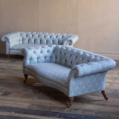 Pair Of Howard And Sons Serpentine Chesterfield Sofas