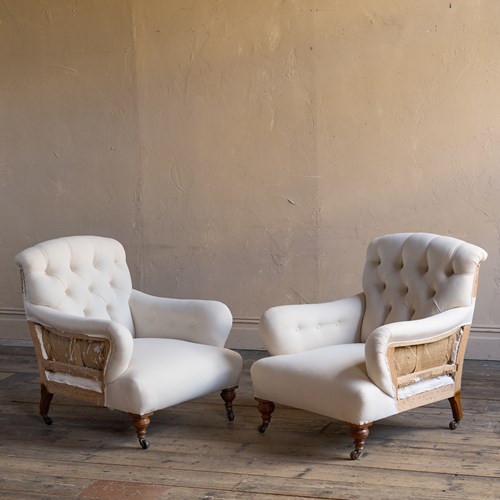 Pair Of Howard Style Armchairs - Calico Lined