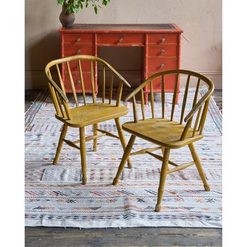 Pair Of Windsor Stick Back Painted Chairs