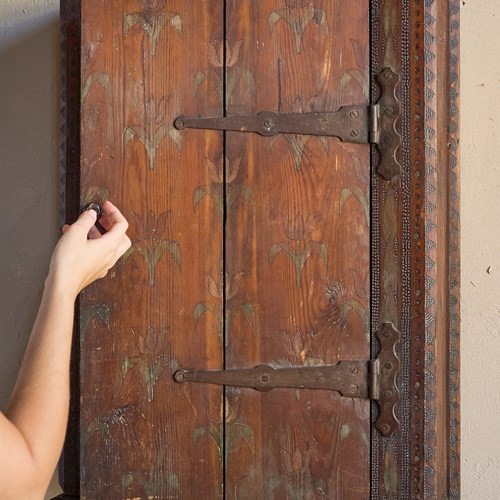 19Th Century Folk Art Pine Wall Cupboard With Tulip Decoration