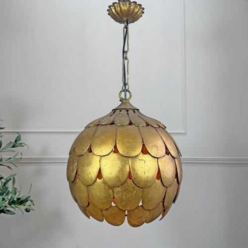 1950'S Gilt Scallop Italian S.Salvadori Pendant Light
