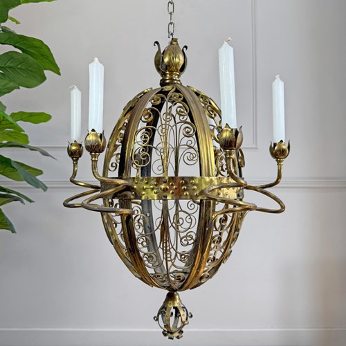 An Exceptional 19Th Century Gothic Revival Wrought Iron And Brass Chandelier