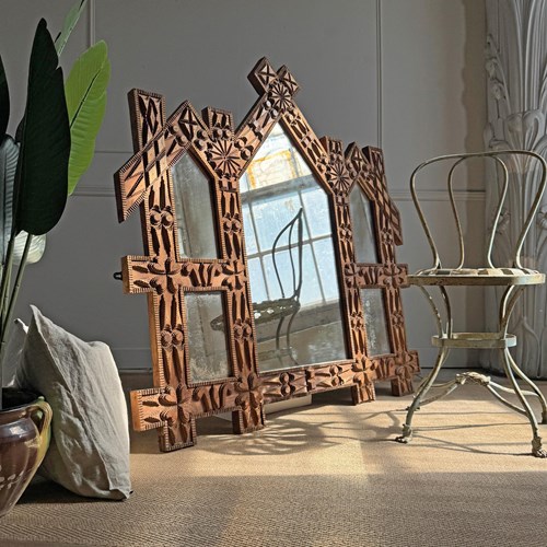 Antique American Tramp Art Mirror