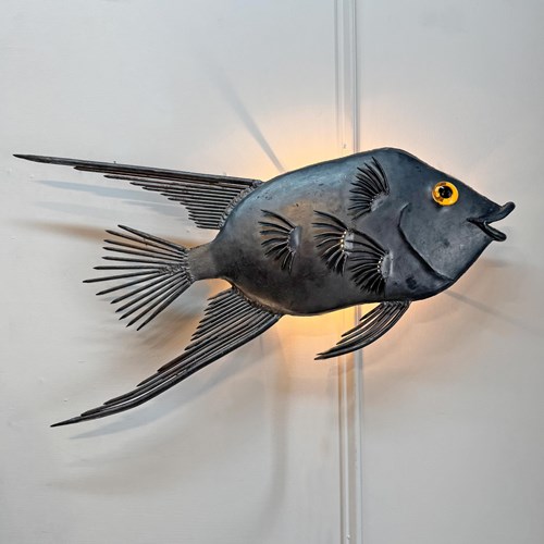 Brutalist Steel Fish Wall Light 1950'S
