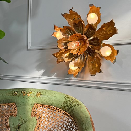 Mid Century Brutalist Copper And Brass Flower Ceiling Light