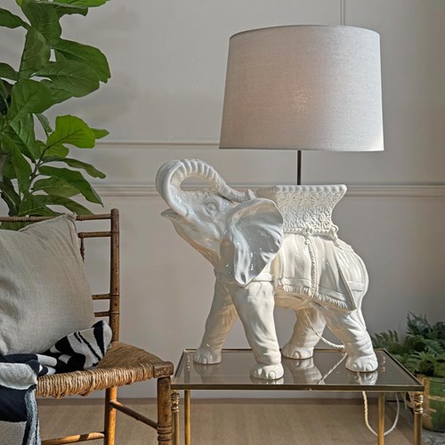 Mid Century Malicorne Ceramic Elephant Table Lamp