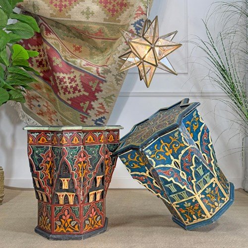 Mid Century Moroccan Painted Wooden Red Star Table