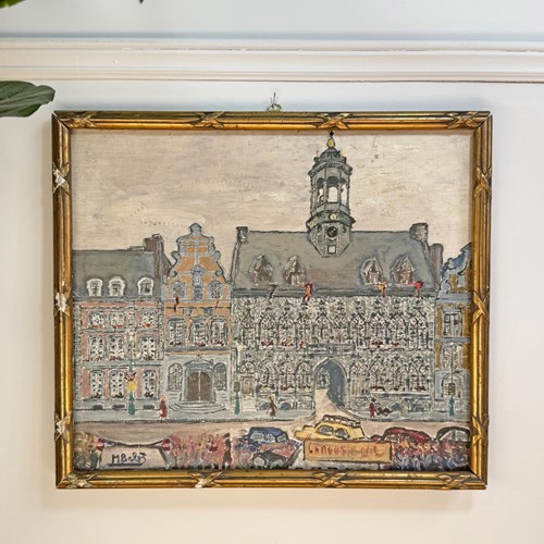 Mid Century Oil On Canvas Of Mons In Belgium