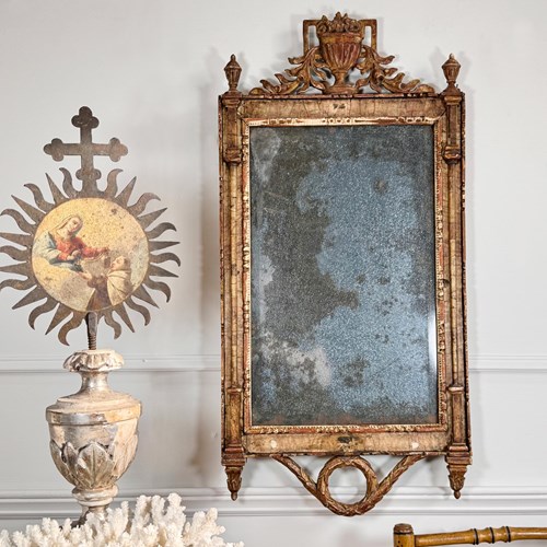Neoclassical Giallo Antico Marble & Gilt Wood Bilbao Mirror With Original Glass
