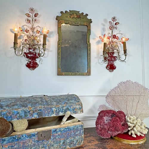 Pair Of Maison Baguès Red Wall Sconces Circa 1900 - 1910