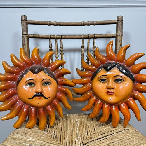 Pair Of Sermel Sergio Bustamante Papier Mache Sun Faces