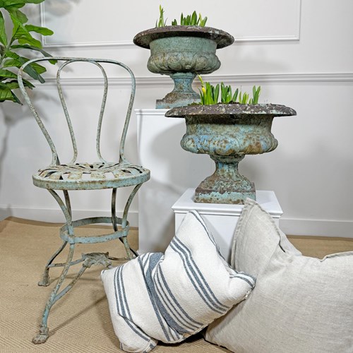 Pair Of Swedish Cast Iron Blue Tazza Urns Circa 1820