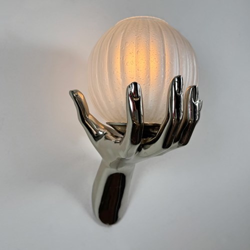 Vintage Maison Arlus Bronze Hand Wall Sconce In Silver France 1970'S