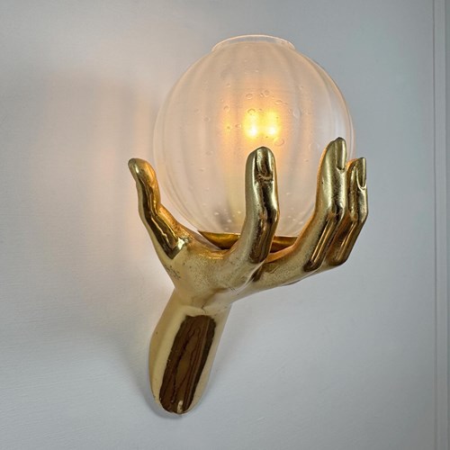 Vintage Maison Arlus Gold Bronze Hand Wall Sconce France 1970'S